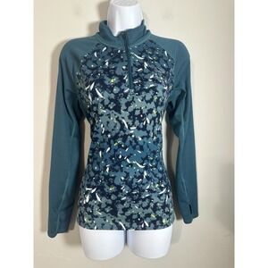L.L. Bean Boundless Performance 1/4 Zip Pullover Teal Abstract Camo M